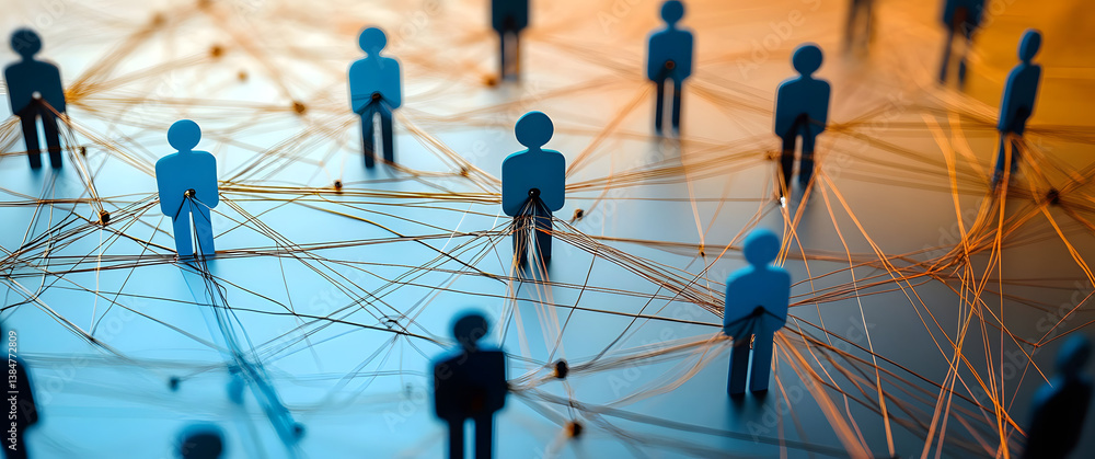 Poster the leader connects with employees through an extensive network of lines. at the core of a complex l