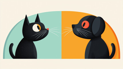 Naklejka premium Nice to meet you, A cat and dog meeting for the first time in a high-fidelity illustration.