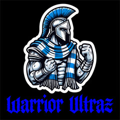 Fototapeta premium Vector illustrator of Spartan helmet with blue white color 