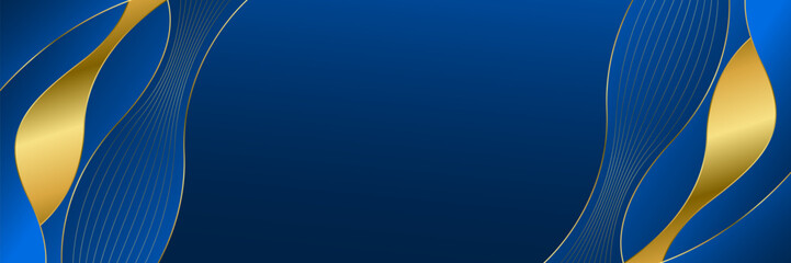 Obraz premium Elegant Blue and Gold Abstract Luxury Banner Background. Modern wave design. Suitable for web banners, Invitations, awards, events, templates, covers, pages, and headers