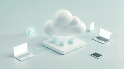Abstract Cloud Network Platform, Minimalist Data Storage Concept, Cloud Infrastructure for Remote Collaboration and Modern Digital Transformation