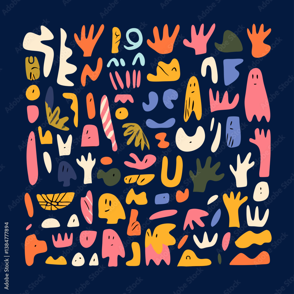 Poster abstract shapes illustration: a vibrant, dynamic illustration featuring a diverse array of abstract 