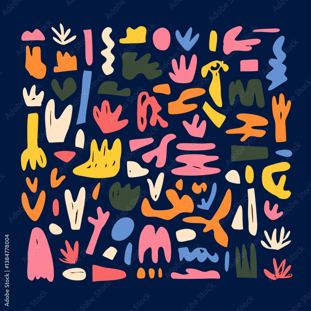 Poster vibrant abstract shapes: a collection of colorful and playful abstract shapes in a dynamic compositi