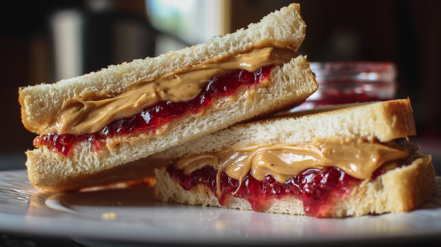 Homemade peanut butter and jelly sandwich