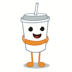 Highly detailed 3D render of a happy cartoon soda cup with a smiley face, standing on orange legs, featuring intricate details, realistic shading, and professional studio lighting