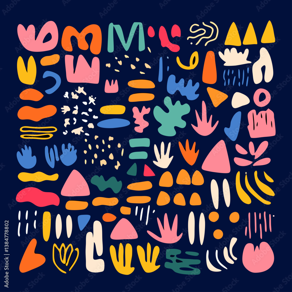 Poster abstract design: a vibrant assortment of colorful, abstract shapes and forms create a visually engag