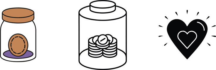 Saving Money Jars, Coins, Charity, Donation, Heart, Giving © Rita