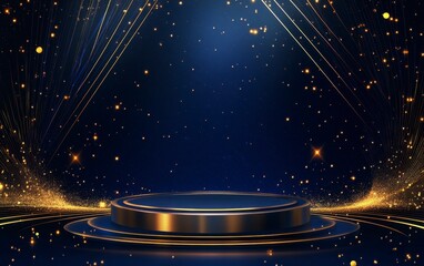 Obraz premium Elegant Product Stage with Gold Sparkles and Royal Blue Background
