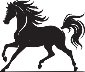 Black horse vector illustration silhouette of a wild running stallion