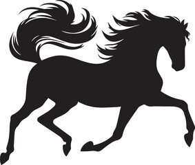Black horse vector illustration silhouette of a wild running stallion