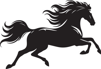 Black horse vector illustration silhouette of a wild running stallion