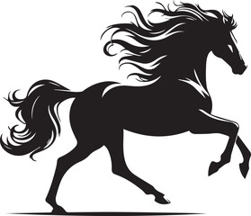 Black horse vector illustration silhouette of a wild running stallion