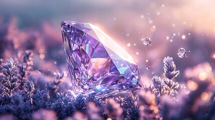 Obraz premium Iridescent glowing diamond floating in space with glowing light high resolution picture