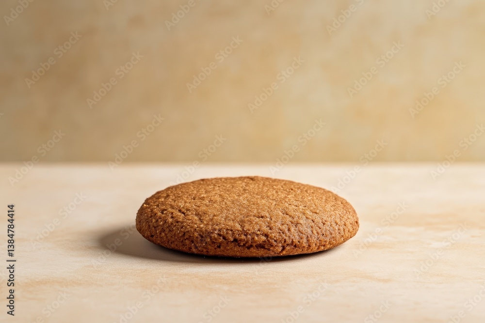 Poster a single baked cookie rests on a surface with a warm background