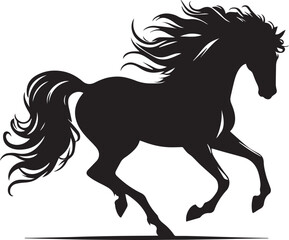 Black horse vector illustration silhouette of a wild running stallion