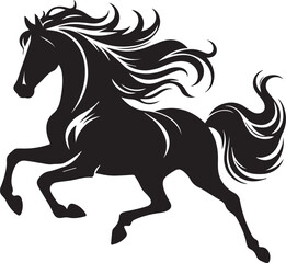 Black horse vector illustration silhouette of a wild running stallion