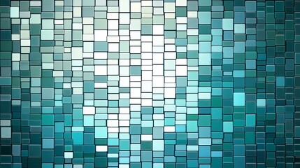 Fototapeta premium Abstract mosaic of blue and green squares with gradient lighting design