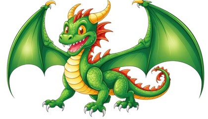 Fototapeta premium Mascot illustration of a smiling dragon with wings spread on a white background
