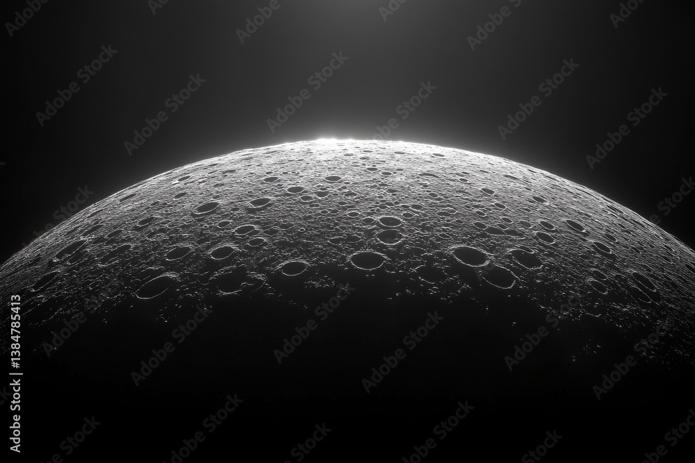 Poster a close up of a moon with a dark background. moon's surface with craters, isolated on a solid backgr