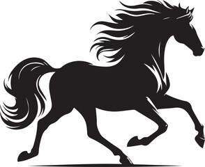 Black horse vector illustration silhouette of a wild running stallion