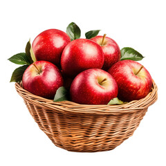 Red apples in a basket a realistic photo of red apple fruit in a wooden wicker bowl isolated on a transparent background