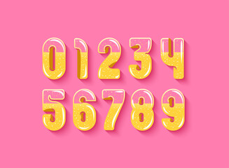 3D numbers 0, 1, 2, 3, 4, 5, 6, 7, 8, 9 made lemonade cocktail style, vector illustration 10EPS.