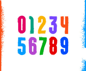 Spray graffiti numerals, multi colored numbers set made street art