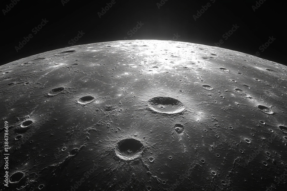 Poster a close up of the moon with a dark background. moon's surface with craters, isolated on a solid back