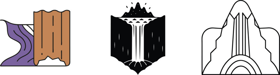 Waterfall Icons Nature, Book, Mountain, Cascade, Design Elements