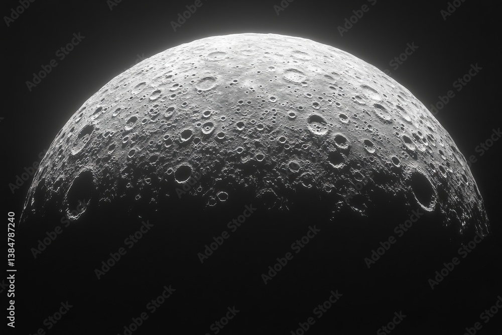 Poster a close up of the moon with a dark background. moon's surface with craters, isolated on a solid back
