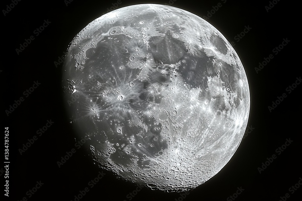 Poster a close up of the moon with a dark background. moon's surface with craters, isolated on a solid back