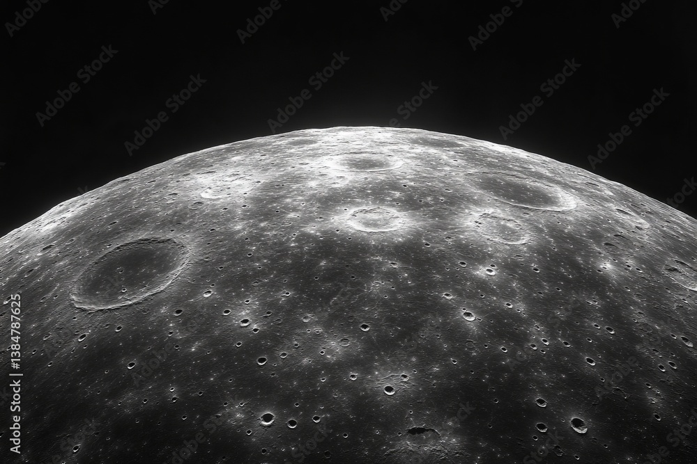 Poster a close up of the moon with a dark background. moon's surface with craters, isolated on a solid back