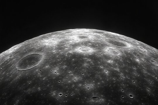 A close up of the moon with a dark background. moon's surface with craters, isolated on a solid background.