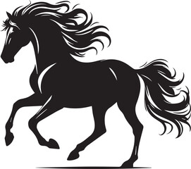 Black horse vector illustration silhouette of a wild running stallion