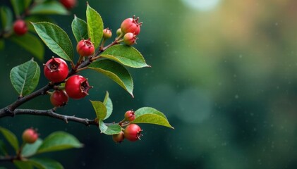 muted leafy branches with berries and flowers, watercolor trees, fall leaves