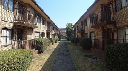 Apartment Complex Pathway: A Sunny Day in a Residential Area