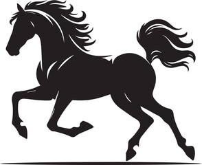 Black horse vector illustration silhouette of a wild running stallion