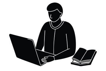 Taking Notes with a Laptop and Book Illustration

