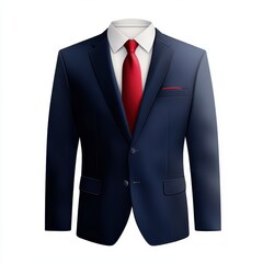 Elegant Navy Blue Business Suit with Red Tie.
