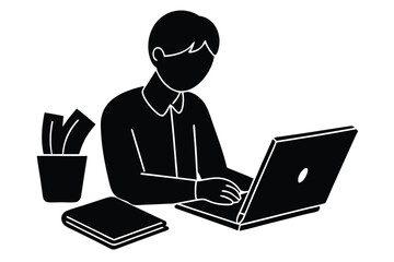 Taking Notes with a Laptop and Book Illustration

