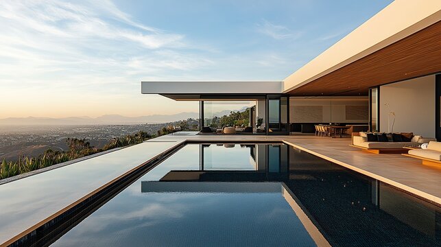 Modern luxury home with infinity pool and city view real estate architecture design and lifestyle photography