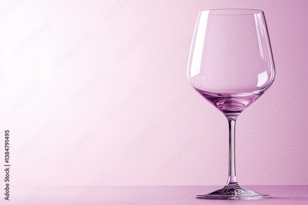 Poster elegant empty wine glass on soft pink background for table setting