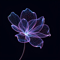 A wireframe design of an abstract geometric flower, with each petal formed by intersecting lines,. Plasma. Illustration
