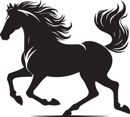 Black horse vector illustration silhouette of a wild running stallion