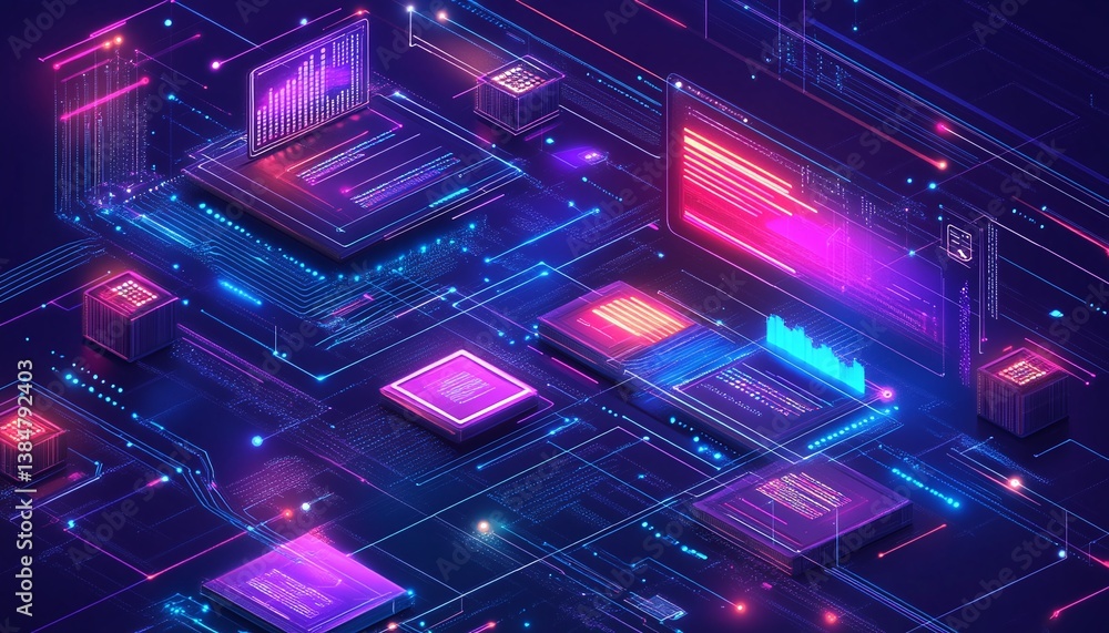 Poster futuristic network data flow visualization concept