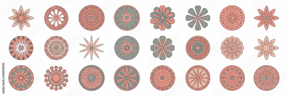 Aufkleber vector icon set of mandala patterns in various shapes and sizes on white background