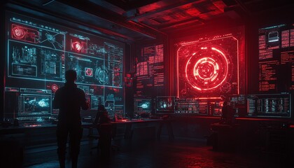 Futuristic Cyber Security Control Room Interior