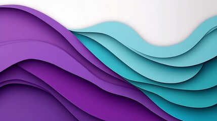 Trendy abstract backdrop featuring layered paper cut waves in purple and teal