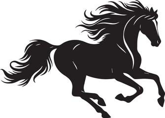 Black horse vector illustration silhouette of a wild running stallion