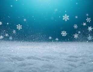 무작위로 떨어지는 눈송이. 눈 내리는 하늘 흰색 청록색 배경.